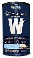 Biochem 100% Whey Isolate Protein - Vanilla Flavor - 15.1 oz - Buy 1 GET 1 Free - Supports Immune Health - Easily Digestible - Refreshing Taste - 20g Vegetarian Protein - Amino Acids