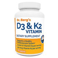 Dr. Berg's D3 & K2 Vitamin - D3K2 Supplement w/ Purified Bile Salts - Support Healthy Heart, Bone & Joint - 10,000 IU of Vitamin D3 & 100 mcg of Vitamin K2 MK7 - 120 Capsules