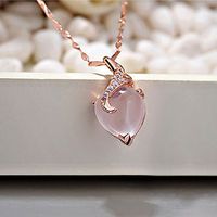 Female Jewelry Fashion Rose Gold Heart Necklace Pendant Hibiscus Stone Crystal Woman Beautiful Stylish For gift Cheap Elegant Jewerly Aesthetic Beads