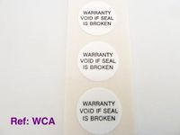 500 Labels , Warranty Void Labels , Tamper Evident Labels , 19mm Diameter Round , Black on White , Stickers break up on attempted removal