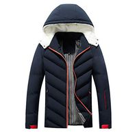 Alvinm Men's Jacket Casual Warm Zipper Long Sleeve Hooded Jacket Coat Outwear Dark Blue