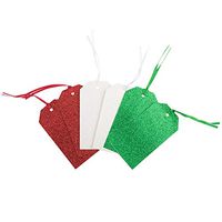 JAM PAPER Holiday Gift Tags with Ribbon - 3 3/4 x 1 1/2 - Glitter Christmas Colors - 6/Pack
