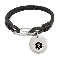 Divoti Custom Engraved Paracord Medical ID for Women, Stainless Steel Medical Bracelet, Medical ID Bracelet w/Free Engraving – Black Leather Double Bolo-8.0"-Black