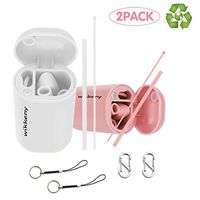 Reusable Silicone Straws,Collapsible Drinking Straw Stelescopic 30 oz Tumbler Straw for Kids Gifts with Case and Carabiner,2 Pack（White,Pink） (White,Pink)