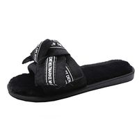 GBSELL Fashion Women Bow Tie Lettter Print Flat Slipper Sandals Home Shoes (8.5, Black)