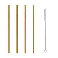 Clearance Sale!DEESEE(TM)🍁🍁4 Straight Reusable Drinking Straws Metal Stainless Steel Eco-Friendly 10.5in (Gold)