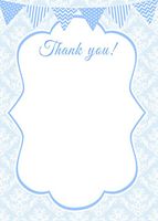 30 Thank You Cards Blue White Polka Dots Stripes Chevron Zig Zag Vintage Damask Design Baby Shower Birthday Party + 30 White Envelopes