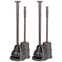 mDesign Modern Slim Compact Freestanding Plastic Toilet Bowl Brush and Plunger Combo Set with Holder for Bathroom Storage Organization, Heavy Duty, Deep Cleaning, Covered Brush, 2 Pack - Bronze