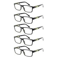Reading Glasses 5 Pack Spring Hinge Rectangular Readers Quality Fashion Glasses (5 Pack Green, 3.0)