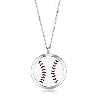 MESINYA 30mm Essential Oil Diffuser Necklace Aroma Locket Pendant With 30'' Ball Station Chain&Pads (Baseball 30mm)