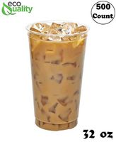 Clear Plastic Disposable Pet Cups | 32 oz Cups, 500 Pack | Crystal Clear PET Cup | Cold Smoothie | Iced Coffee Go Cups | Ideal for Coffee, Parfait, Juice, Soda, Cocktail, Party Cups (32oz, 500 count)
