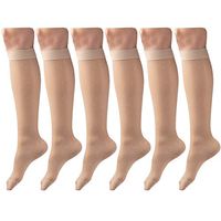 Sheer Compression Stockings, 15-20 mmHg, Women's Knee High Length, Dot Pattern Nude Large (6 Pairs)