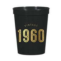 Vintage 1960 Cups for a 60th Birthday Party, Set of 10 Plastic Stadium Cups, Funny Fun Gag Gift 60th Birthday Decoration