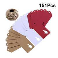 Heallily 151PCS Christmas Kraft Paper Tags Hollow Christmas Tree Snowflake Reindeer Writable Tags Mini Wish Tags for Christmas Wedding Birthday Party Favor with 30M Twine