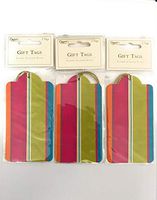 6 Striped Hot Pink Green Blue Gift Tags with String Attached for Gift Wrapping