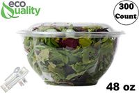 48oz Salad Bowls To-Go with Lids and Cutlery (300 Count) - Clear Plastic Disposable Salad Containers | Lunch, Salads, Fruits, Leak Proof, Airtight, Fresh, Meal Prep, Fork, | Rose Bowl Container (48oz)