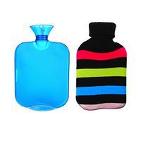 2L High Density PVC Hot Water Bottle with Rainbow Knit Cover, Clear Blue