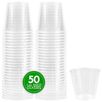 Plasticpro 1 oz Shot Glasses Crystal Clear Disposable Hard Plastic Shot Cups - Tumblers, Great for Whiskey, Jello, Shots, Tasting, Sauce, Dips, Samples Pack of 50