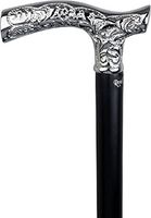 Chrome Plated Scroll Fritz Walking Cane with Black Beechwood Shaft