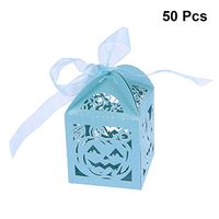 BESTOYARD 50PCS Hollow Die-Cut Pumpkin Pattern Favor Boxes Wedding Candy Boxes Wedding Gift Boxes (Sky-Blue)