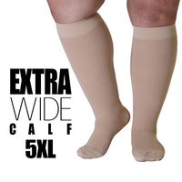 5XL Mojo Compression Socks 20-30 mmHg for Extra X-Wide Calf - Lymphedema & Bariatric Opaque Knee-Hi Plus Size Ankles Closed Toe Beige XXXXX-L