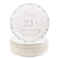 Happy 25th Anniversary Party Paper Plates 7 inches for Cake Dessert (80 Pack)