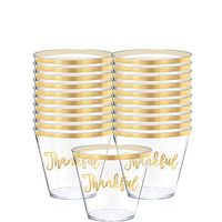 Thanksgiving Thankful Clear Disposable Cups Metallic Gold Trim 9 Ounce 30 Count Party tumblers