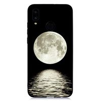 Ostop Black Silicone Case for Huawei Honor 10 Lite/Huawei P Smart 2019,Soft TPU Ultra Thin Slim Lightweight Matte Case with Creative Pattern Flexible Rubber Gel Shockproof Protective Cover,Moon