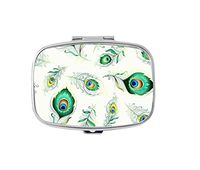 Udoosun Pill Box,Colorful Peacock Feathers Custom Personlized Rectangular Pill Case Holder Decorative Box Pocket Purse Travel Pill Vitamin Tablet Medicine Case