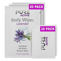 Shower Body Cleansing Wipes for Women and Men, New 2020 Pure Active 20 XL + 10 Mini Individually Wrapped Personal Hygiene Solution to Keep Clean After Gym Travel Camping Outdoors Sports (Lavender)