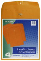 Top Flight Clasp Envelopes, Gummed and Clasped Closure, 10 x 13 Inches, Brown Kraft, 4 Envelopes per Pack (6911021)