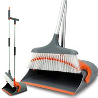 Fenrs Broom and Dustpan Set,Dust Pan and Broom Foldable House Floor Cleaning Tools Long Handle for Home Kitchen Room Office Lobby Floor Use Upright Stand Up Broom and Dustpan Set (2-Piece Set