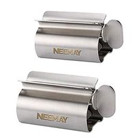 Toothpaste Tube Squeezer, NEEMAY Metal Toothpaste Squeezer Rollers, Toothpaste Dispenser, Rolling Tube Toothpaste Wringer 304 Stainless Steel Tube Squeezer Seat Holder Stand 2 Pcs/Set Standard Size