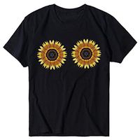 Short Sleeve Tee Blouse for Women,Amiley Womens Two Sunflower Print Summer Casual Crewneck Short Sleeve Blouses Tops T Shirts (X-Large, Black)