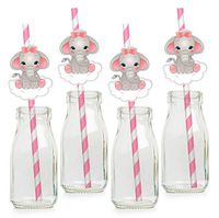 Pink Elephant Paper Straws - Girl Baby Shower Decorations Supplies - Set of 24