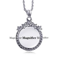 Boutiques/Magnifying Glass Necklace Portable Foldable HD Glass Lens Old Man 2X Pocket Handheld Magnifier Child Seniors Student Gifts, Diameter 1.6in Silver