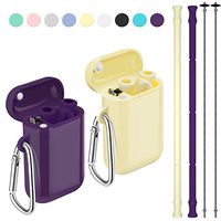 Straws Drinking Reusable, Funbiz 2 Pack Portable Silicone Collapsible Straw with Case and Extra Long Cleaning Brush for Kids Adult, BPA Free Foldable Travel Straws for Smoothie Coffee, Grape & Yellow