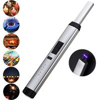 Electric Pulsed Arc Lighter for BBQ Candle Fireplace Windproof Safe Kitchen Rechargeable USB Lighters (Silver)