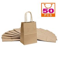 Brown Kraft Paper Bags 5.25" x 3.75" x 8", Mesha 50pcs Gift Bags with Handle,Small Paper Shopping Bags,Paper Party Favor Bags,Retail Paper Bags Bulk