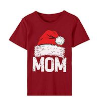 KANGMOON Christmas T Shirts Women Casual Letters Print O-Neck Short Sleeve Tees Tops Red