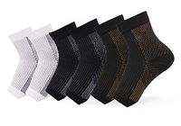 3 Pairs - Compression Socks Foot Sleeves, Plantar Fasciitis Ankle, Arch Braces & Supports (L/X-Large, Black, Copper & White)