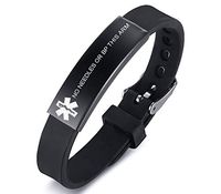 VNOX Blue Silicone Rubber Stainless Steel Medical Alert NO Needle OR BP This ARM Adjustable Bracelet