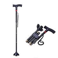 Portable Walking Stick, with Rotating LED Lights, Rechargeable Walking Stick, Telescopic Adjustment Walking aid, with Radio / MP3 / Alarm Function, Non-Slip Lightweight Men and Women Elderly Walker