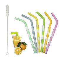Set of 6 Reusable Silicone Straws Flexible Straws Food Grade Silicone Drinking Bent Straws with Cleaning Brush Fits 20oz or 30 oz Tumbler - Portable Washable (Multicolor)