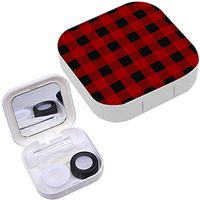 Portable Contact Lens Case Box Travel Kit Mirror + Bottle + Tweezers Container Holder [ Lumberjack Plaid Alternating Red ]