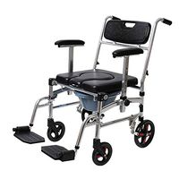 Bedside Commode Portable Toilet Shower Locking Casters Medical Folding Transport Wheelchairs with Wheels Aluminum Alloy Bathroom Chair for Handicapped Elderly
