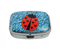 Baoquan Custom Silver Square Glass Pill Case Medicine Vitamin Organizer Pocket Decoration Gift (Lady Bug)