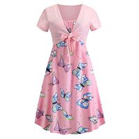 Womens Floral Print Midi Dresses Sleeves Bow Knot Bandage Suit Summer Casual Cover Up Vintage Straps Mini A-Line Tshirt Dress Loose Swing Flowy Pleated Floral Sun Dress