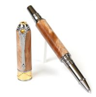 Art Deco Rollerball Pen - Black Titanium and 22kt Gold - Maple Burl