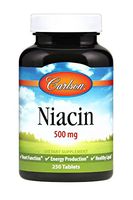 Carlson - Niacin, 500 mg, Supports Cholesterol Metabolism, Energy Production, Heart Health, Nerve Function, 250 Tablets